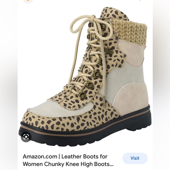 Leopard print leather laced up boots with cowboy style square toe boots size 8 - Picture 4 of 15